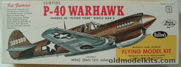 Guillows Curtiss P-40 Warhawk - 16 inch Wingspan Rubber Powered Balsa Wood Kit, 501 plastic model kit